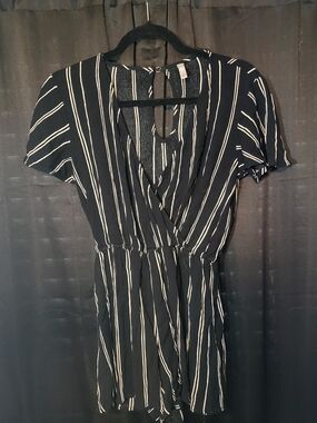 Striped Black and White Wrap-Front Women's Romper